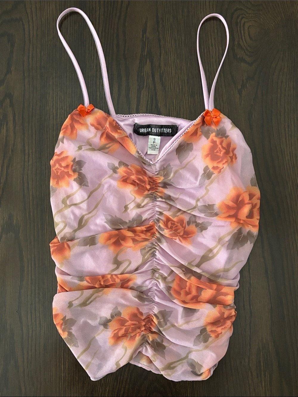 Urban Outfitters Floral Mesh Ruched Cami Top Size Small Y2K